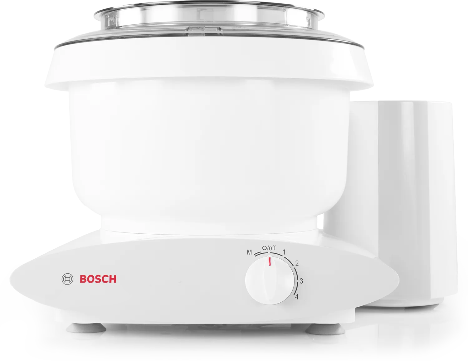 Bosch MUM6N10UC white and gray under-bowl kitchen machine with plastic bowl, lid and four-speed dial