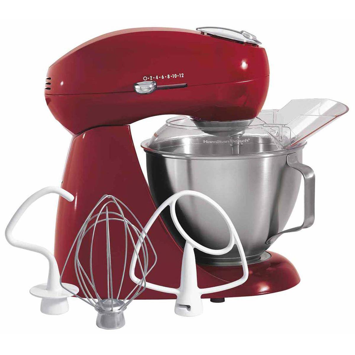 Hamilton Beach Eclectrics 63232 Carmine Red mixer with bowl, shield and three tools