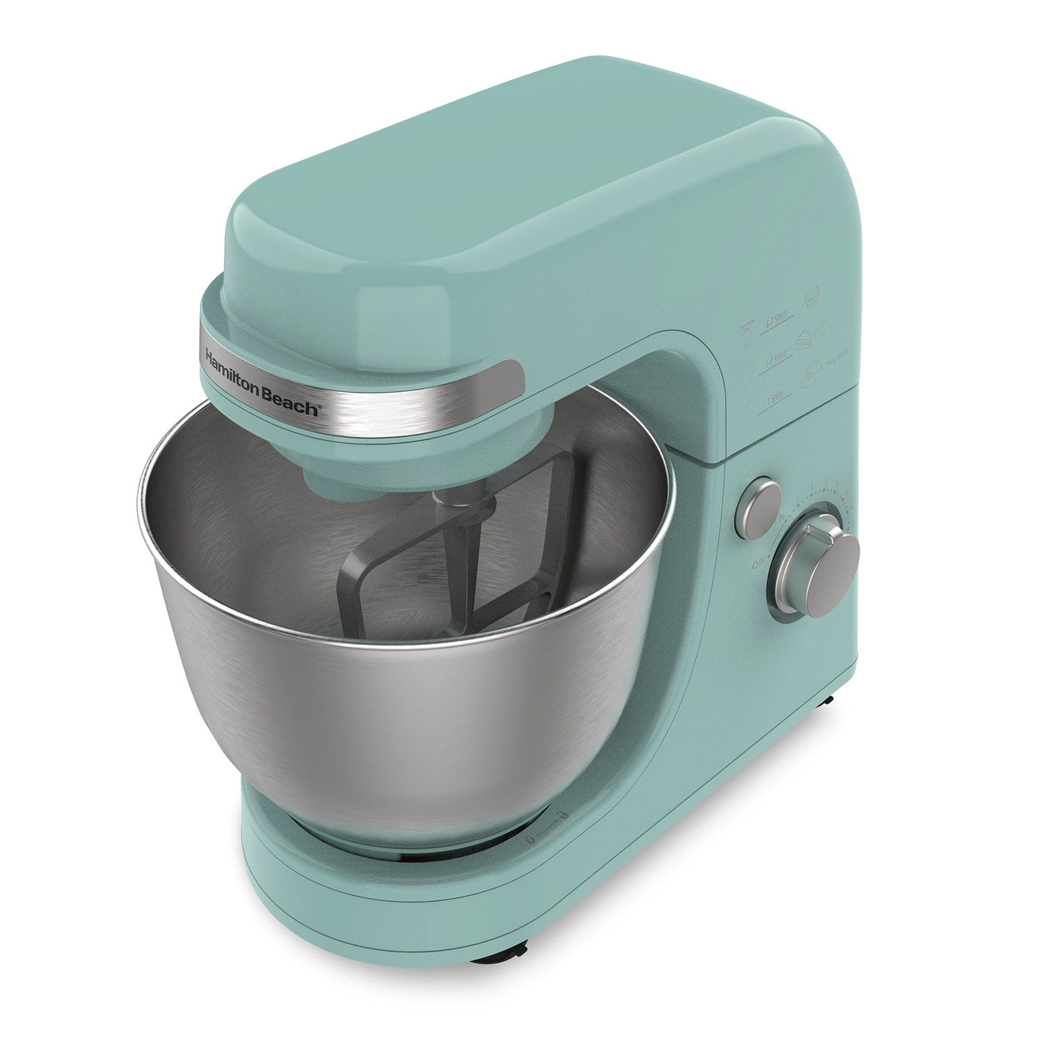 Hamilton Beach 63387 Aqua Blue 7-speed tilt-up stand mixer with stainless steel bowl