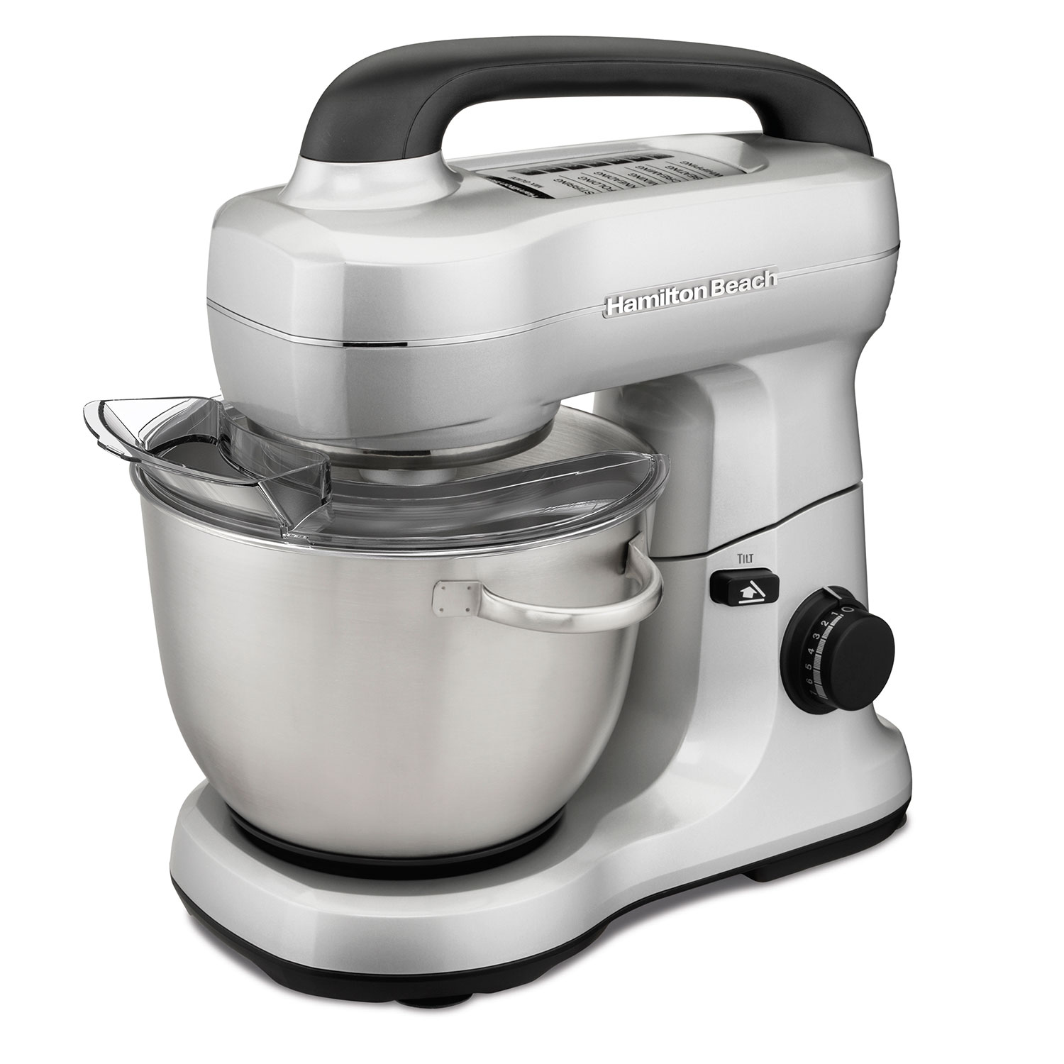 Hamilton Beach R63392 silver 7-speed tilt-head stand mixer with handled stainless-steel bowl and splatter shield