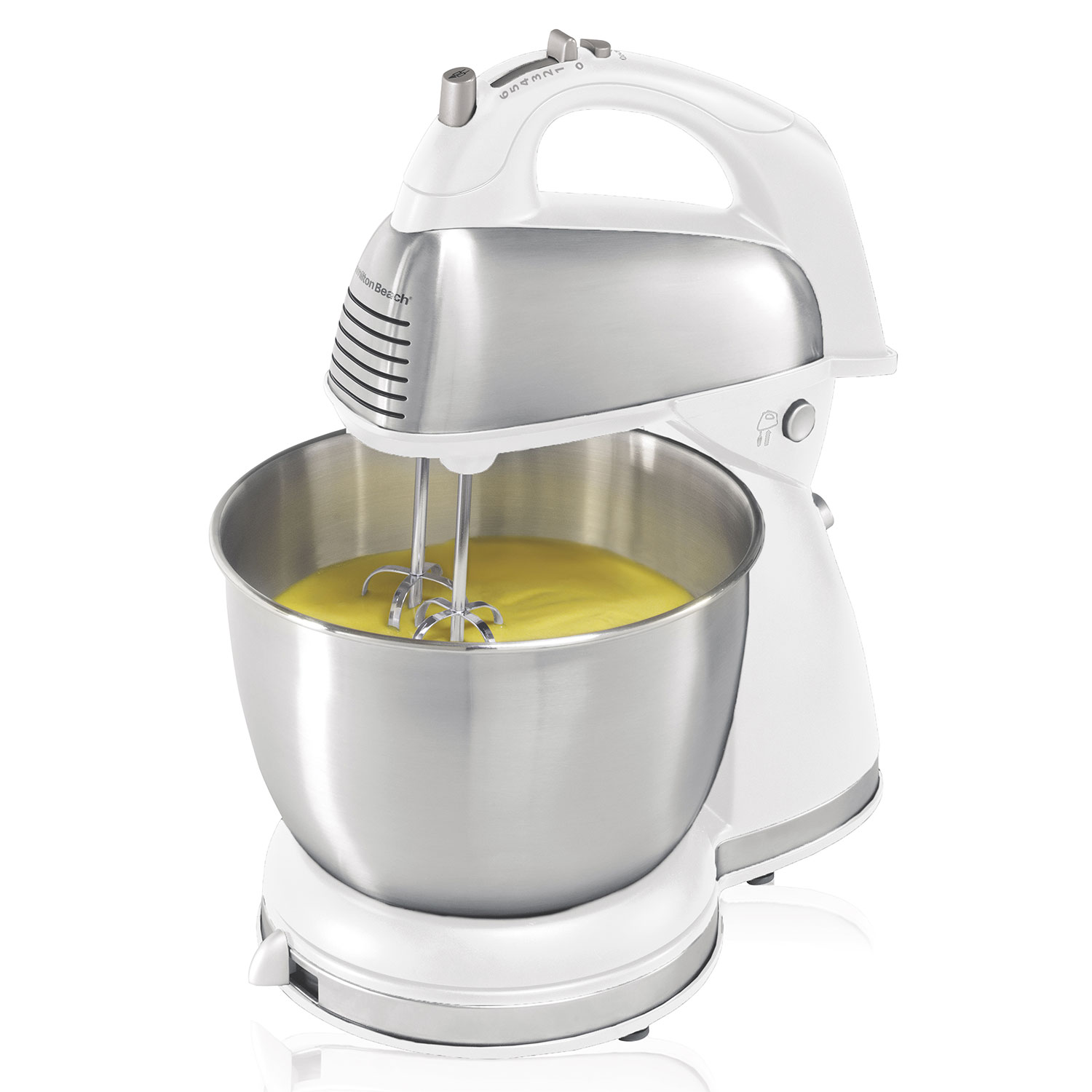 Hamilton Beach 64655 white six-speed hand/stand mixer with stainless-steel bowl