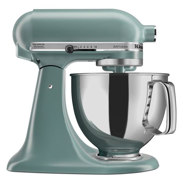 KitchenAid KSM150PSMJ Artisan tilt-head mixer in Mint Julep with a handled stainless-steel bowl