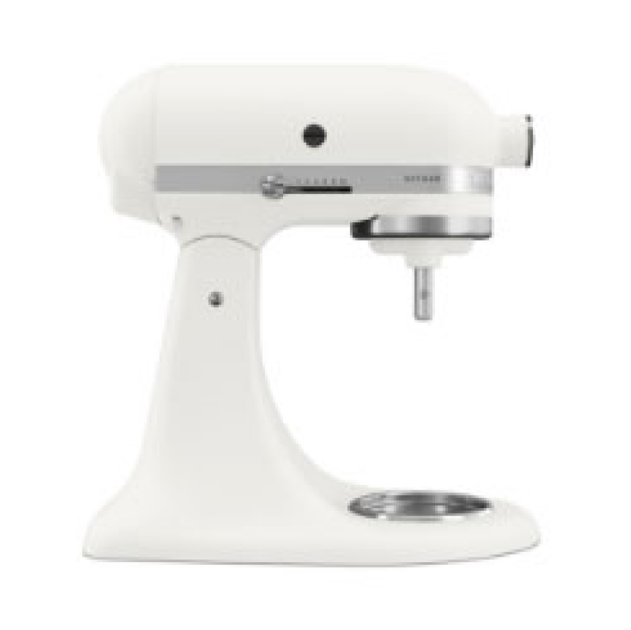 Porcelain White KSM156WBPL mixer body; the view does not show its walnut bowl or tools.