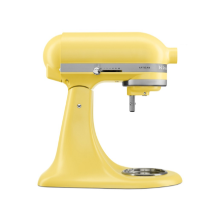 Butter-yellow KitchenAid KSM195PSBT mixer body, shown without bowls or included tools.