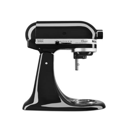 KitchenAid Classic Series tilt-head body linked from KSM85PBER page; pictured black, not Empire Red; no bowl/tools shown.